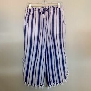 NWT Subtle Luxury Adele Wide Leg Pull On Tassel Pants XS/S 100% Cotton